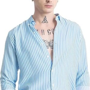 U TURN Men's Cotton Casual Printed Striped Stylish Latest T-Shirt for Men