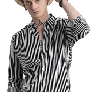 U-Turn Men's Cotton Casual Printed Striped Stylish Latest Shirt for Men